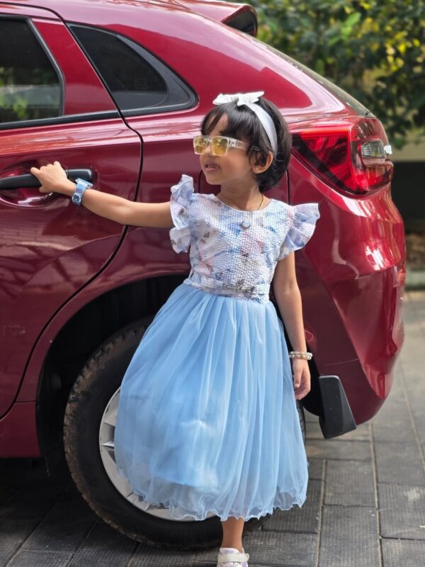 Family fashion Shoulder strap neck layered fit and flare blue